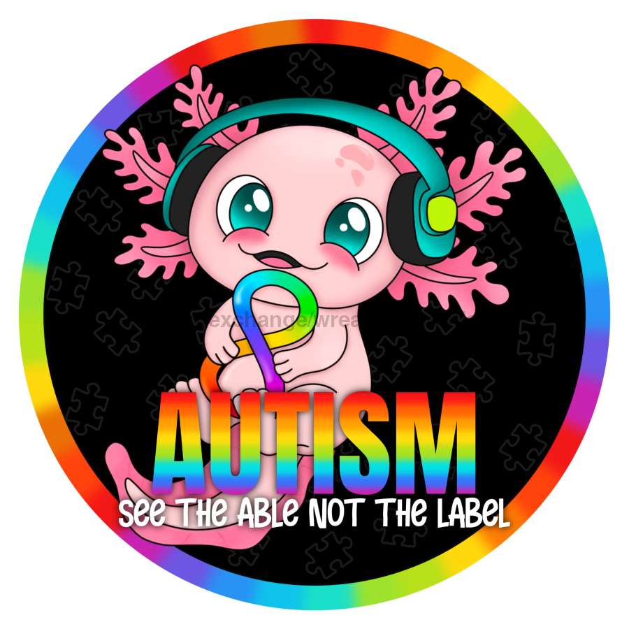 Autism Axolotl Chase Design Puzzle Background 10" Metal Wreath Sign - CR-119