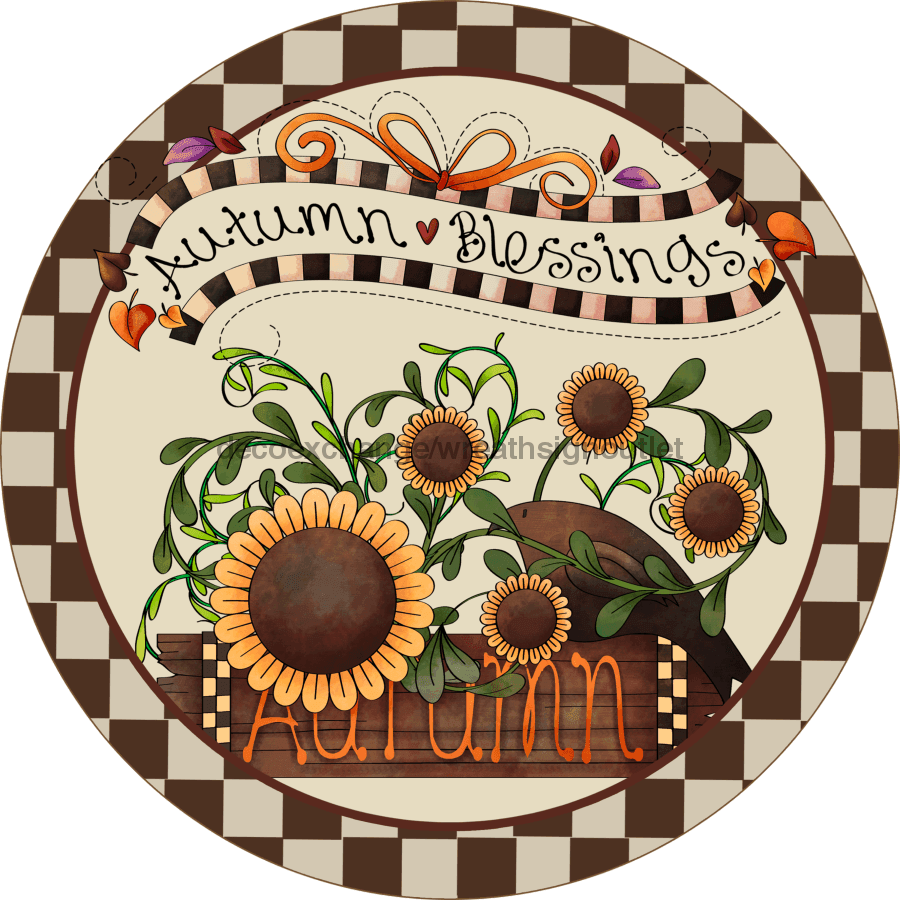 Wreath Sign, Autumn Sign, Sunflower Fall Sign, 12" Round Metal Sign DECOE-818, Sign For Wreath, DecoExchange - DecoExchange