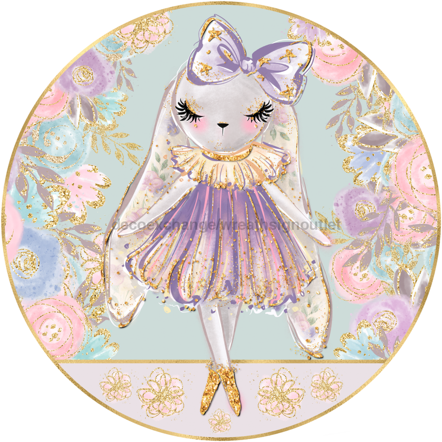 Wreath Sign, Ballerina Bunny, Round Easter Sign, Glam Easter Sign, DECOE-516, Sign For Wreath, DecoExchange - DecoExchange