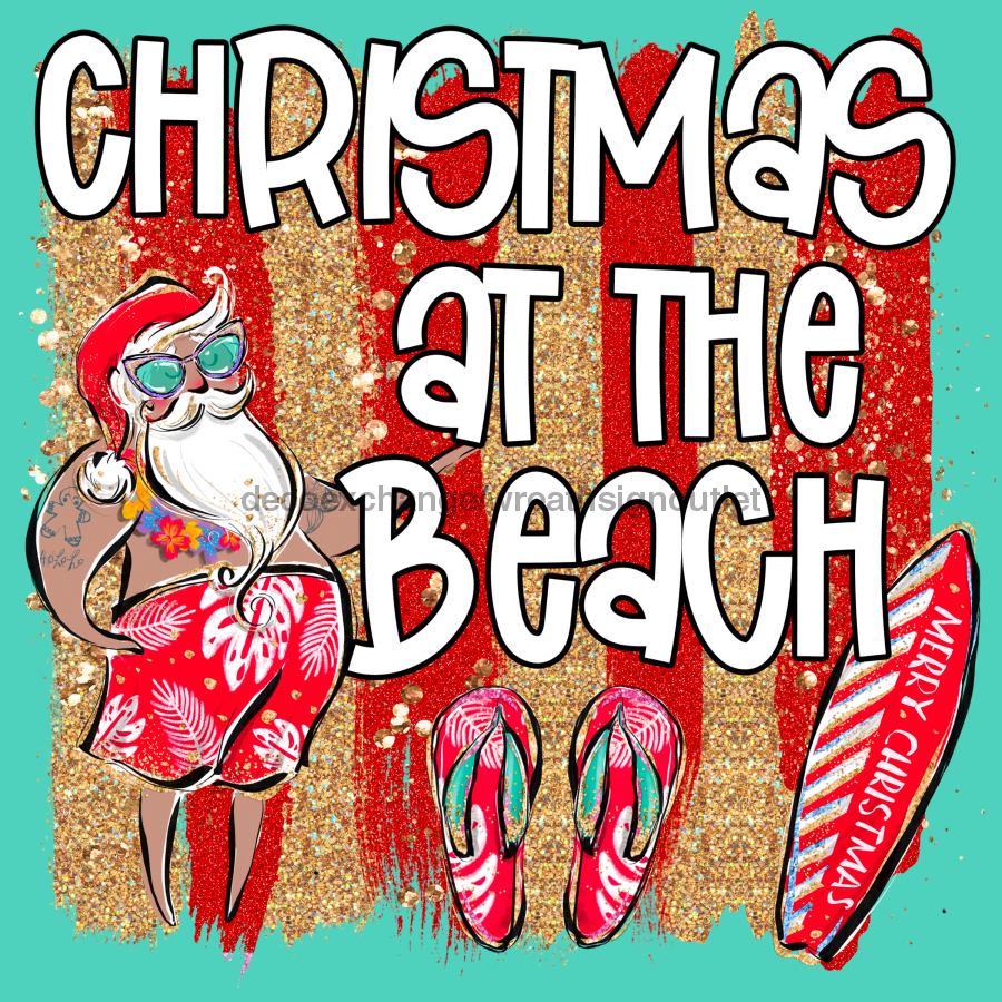 Wreath Sign, Beach Christmas, Christmas Sign, 10"x10" Metal Sign, DECOE-941, Sign For Wreath, DecoExchange - DecoExchange