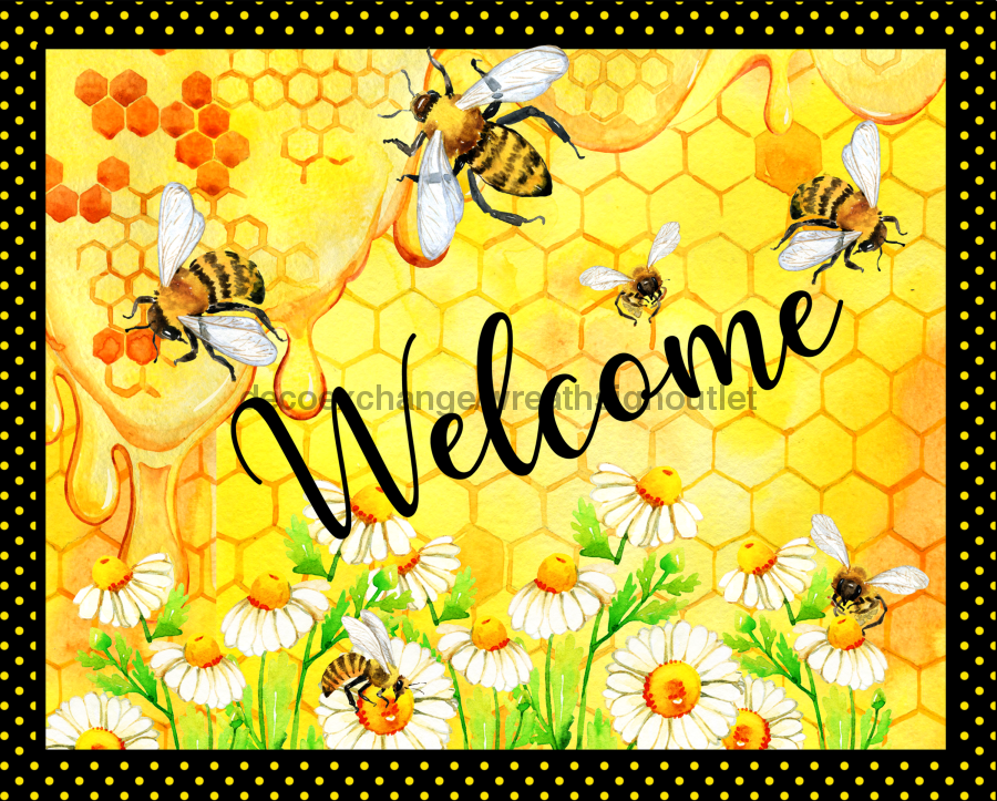 Wreath Sign, Bee Sign, 8x10" Metal Sign, DECOE-585, DecoExchange, Sign For Wreath - DecoExchange