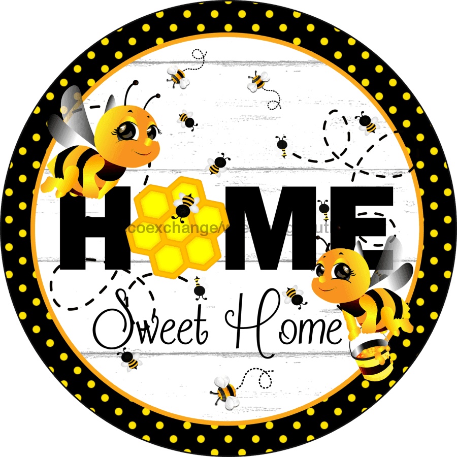 Wreath Sign, Bee Sign, Home Sign, Black and White Sign, DECOE-529, Sign For Wreath metal sign, 12 round, every day, summer, spring