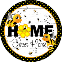 Thumbnail for Wreath Sign, Bee Sign, Home Sign, Black and White Sign, DECOE-529, Sign For Wreath metal sign, 12 round, every day, summer, spring