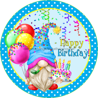 Thumbnail for Wreath Sign, Birthday Sign, Gnome Sign, Happy Birthday, DECOE-525, Sign For Wreath metal sign, 12 round, every day
