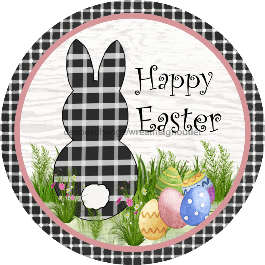 Wreath Sign, Black and White Easter, Round Easter Sign, DECOE-521, Sign For Wreath,  wood wreath sign, 10 round, easter