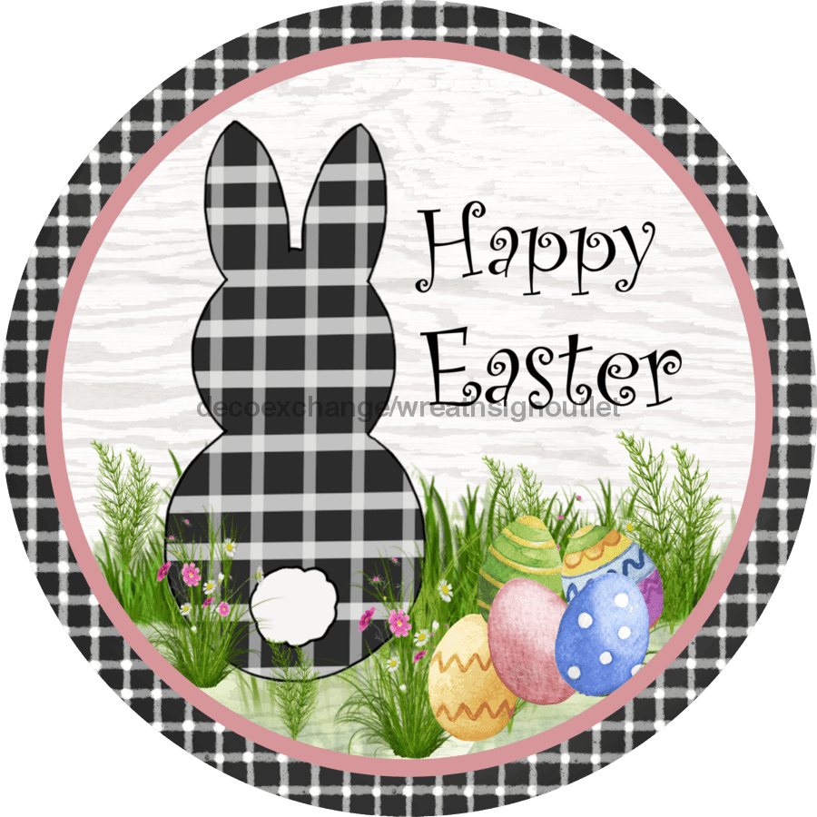 Wreath Sign, Black and White Easter, Round Easter Sign, DECOE-521, Sign For Wreath metal sign, 12 round, easter