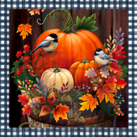 Thumbnail for Wreath Sign, Black White Border, Finches and Pumpkins Fall Sign, 10