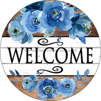 Thumbnail for Wreath Sign, Blue Flowers Sign, Welcome Sign, Round Sign, DECOE-509, Sign For Wreath metal sign, 12 round, every day