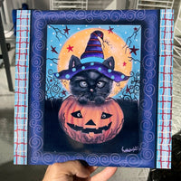 Thumbnail for Blue Halloween Cat In Pumpkin 10x10" Metal Wreath Sign - DECOE-058D