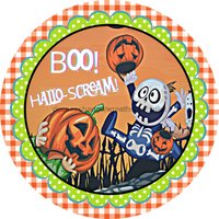 Thumbnail for Wreath Sign, Boo Sign, Halloween Sign, DECOE-1162, Sign For Wreath, Round Sign,  wood wreath sign, 10 round, halloween