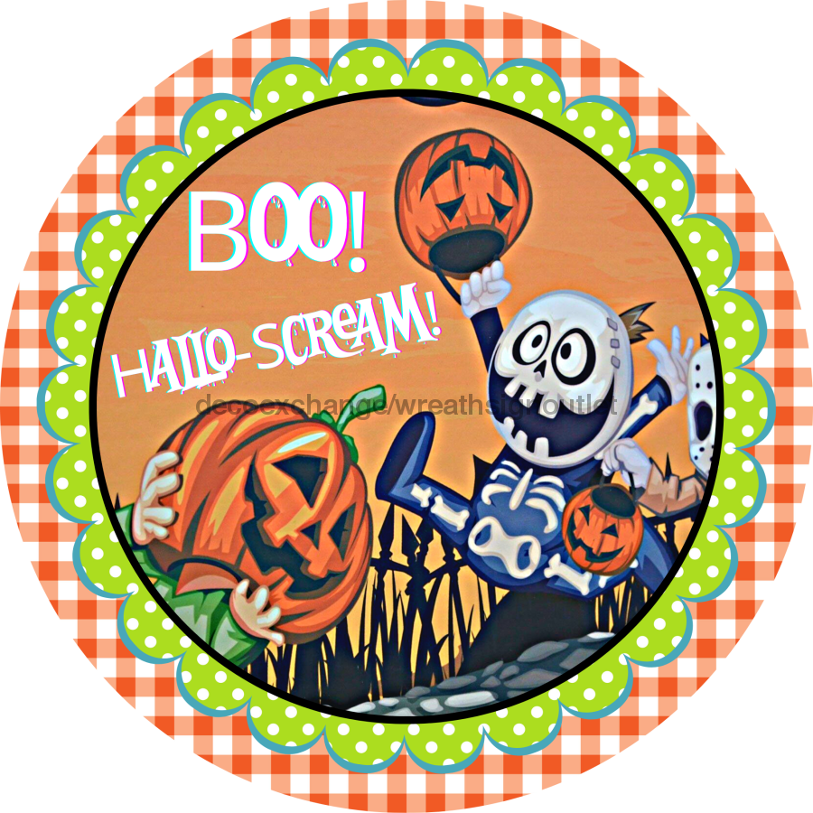 Wreath Sign, Boo Sign, Halloween Sign, DECOE-1162, Sign For Wreath, Round Sign 8 round, metal sign, halloween