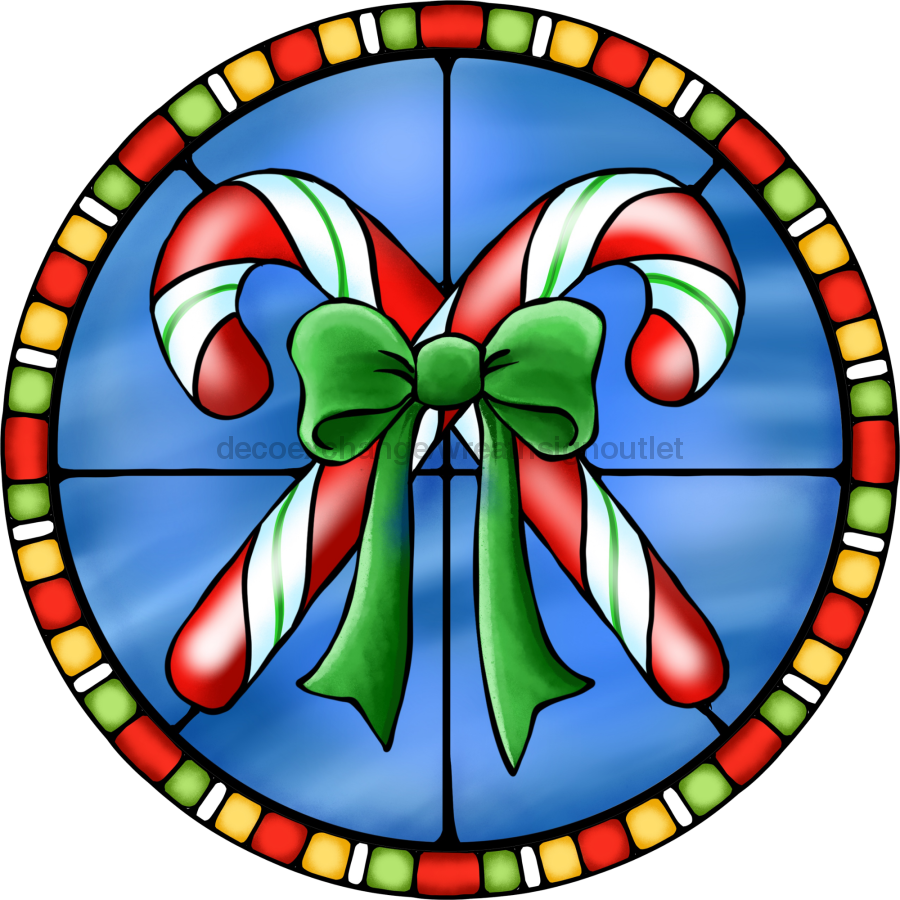 Wreath Sign, Candy Cane Sign, Christmas Sign, Stained Glass, DECOE-1101, Sign For Wreath, DecoExchange - DecoExchange¬Æ