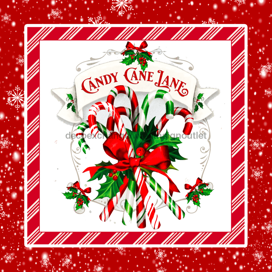 Wreath Sign, Candy Cane Lane Sign, 10"x10" Metal Sign DECOE-440, Sign For Wreath, DecoExchange - DecoExchange
