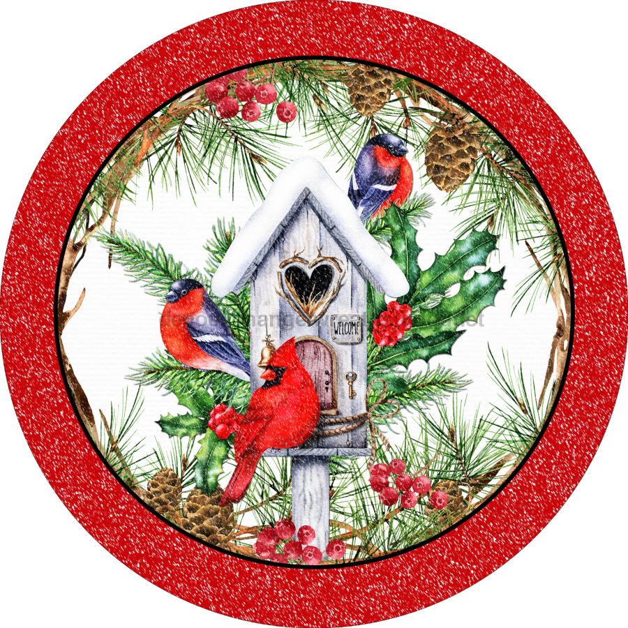 Cardinal Winter Christmas 18" Wood Door Hanger - DECOE-104-DH