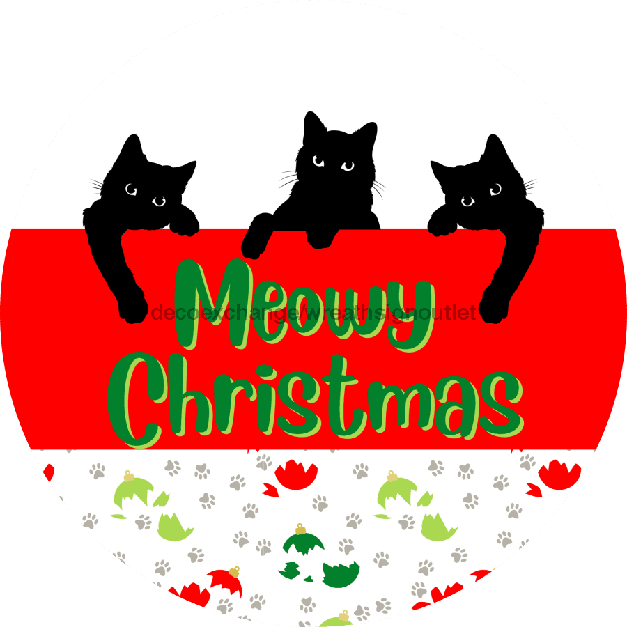 Wreath Sign, Cat Sign, Christmas Sign, Funny Cat Sign, DECOE-2122, Sign For Wreath, Round Sign, DecoExchange - DecoExchange
