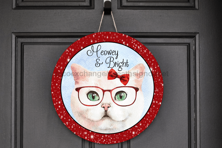Wreath Sign, Cat Christmas Sign, Meowy Christmas, DECOE-2024, Sign For Wreath, DecoExchange - DecoExchange¬Æ