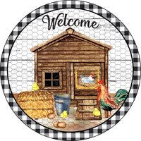 Thumbnail for Wreath Sign, Chicken Sign, Farmhouse Sign, Welcome Sign, DECOE-524, Sign For Wreath,  wood wreath sign, 10 round, pet