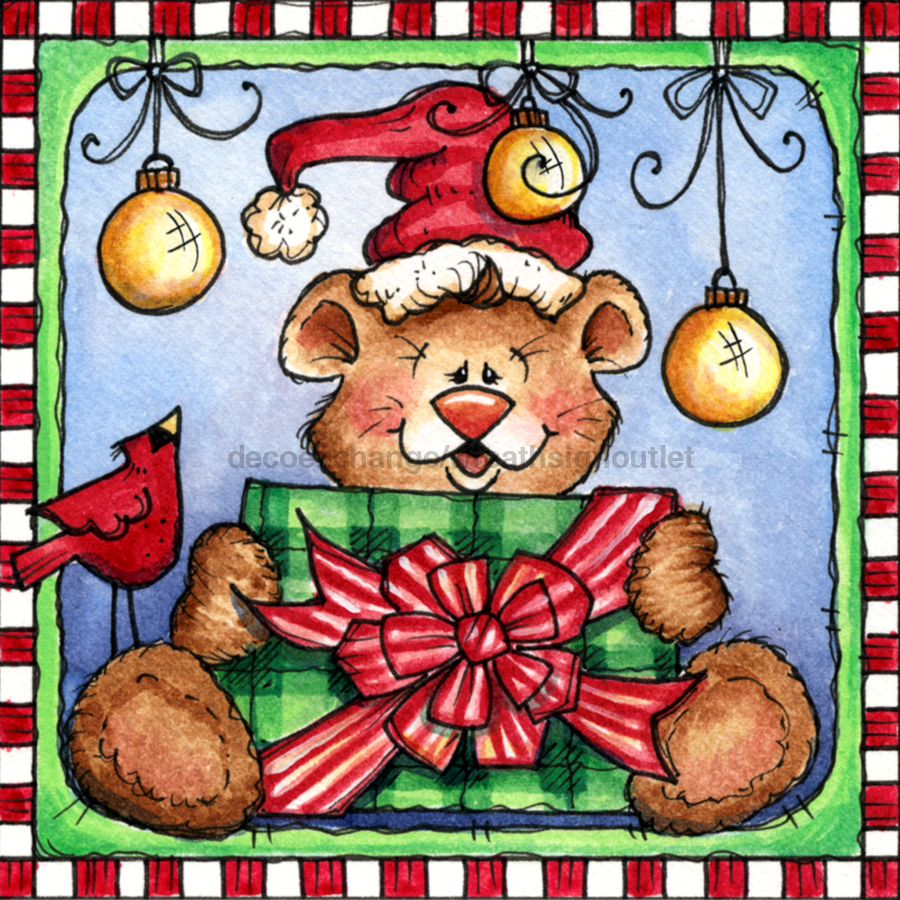 Christmas Bear 10x10" Metal Wreath Sign - DECOE-177