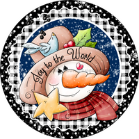 Thumbnail for Christmas Black and White Joy Snowman 10" Metal Wreath Sign - DECOE-129