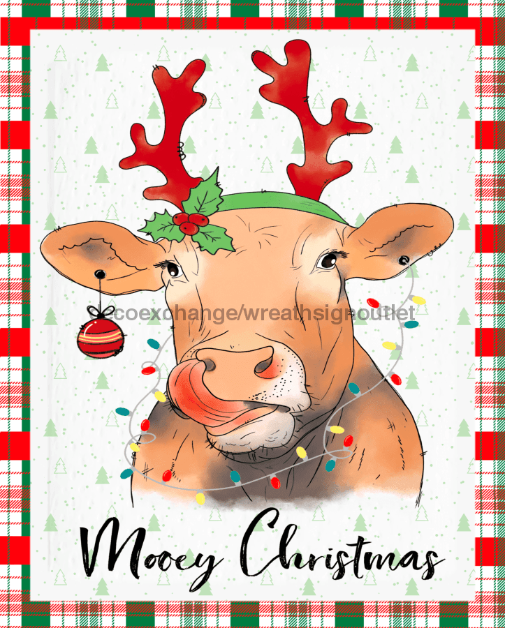 Wreath Sign, Christmas Cow, Christmas Sign, 8"x10" Metal Sign, DECOE-952, Sign For Wreath, DecoExchange - DecoExchange