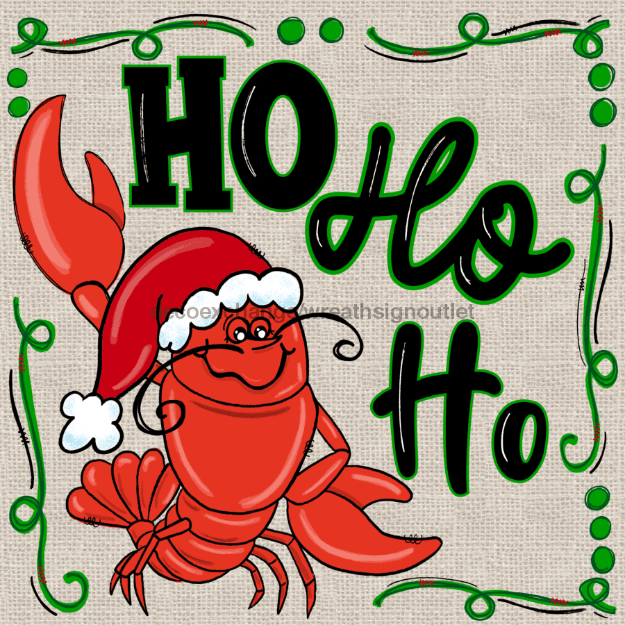 Wreath Sign, Christmas Crawfish Sign, 10"x10" Metal Sign, DECOE-936, Sign For Wreath, DecoExchange - DecoExchange