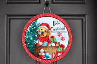 Thumbnail for Wreath Sign, Christmas Sign, Christmas Dog Sign, DECOE-2026, Sign For Wreath 12 round, metal sign, christmas