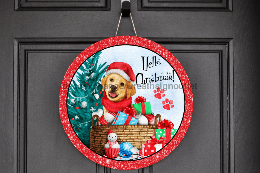 Wreath Sign, Christmas Sign, Christmas Dog Sign, DECOE-2026, Sign For Wreath 8 round, metal sign, christmas
