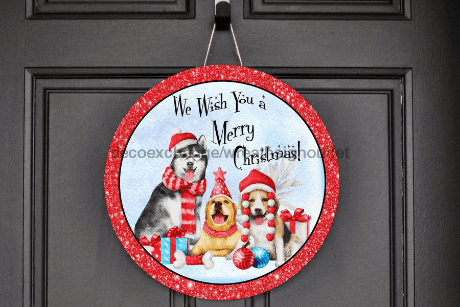 Wreath Sign, Christmas Sign, Christmas Dog Sign, DECOE-2031, Sign For Wreath,  wood wreath sign, 10 round, pet, christmas