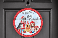 Thumbnail for Wreath Sign, Christmas Sign, Christmas Dog Sign, DECOE-2031, Sign For Wreath 12 round, metal sign, christmas