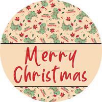 Thumbnail for Wreath Sign Christmas Door Hanger Merry Dinosaur Decoe-2380 For Round 18 Wood