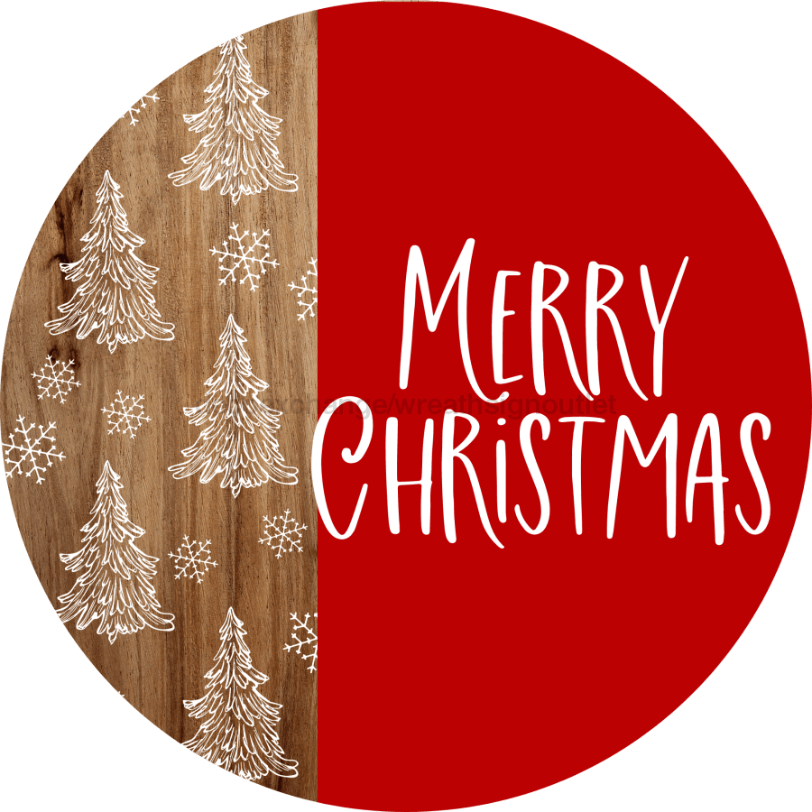 Wreath Sign Christmas Door Hanger Merry Red And White Decoe-2641 For Round 18 Wood