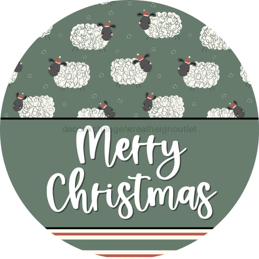 Wreath Sign Christmas Door Hanger Merry Sheep Decoe-2378 For Round 18 Wood