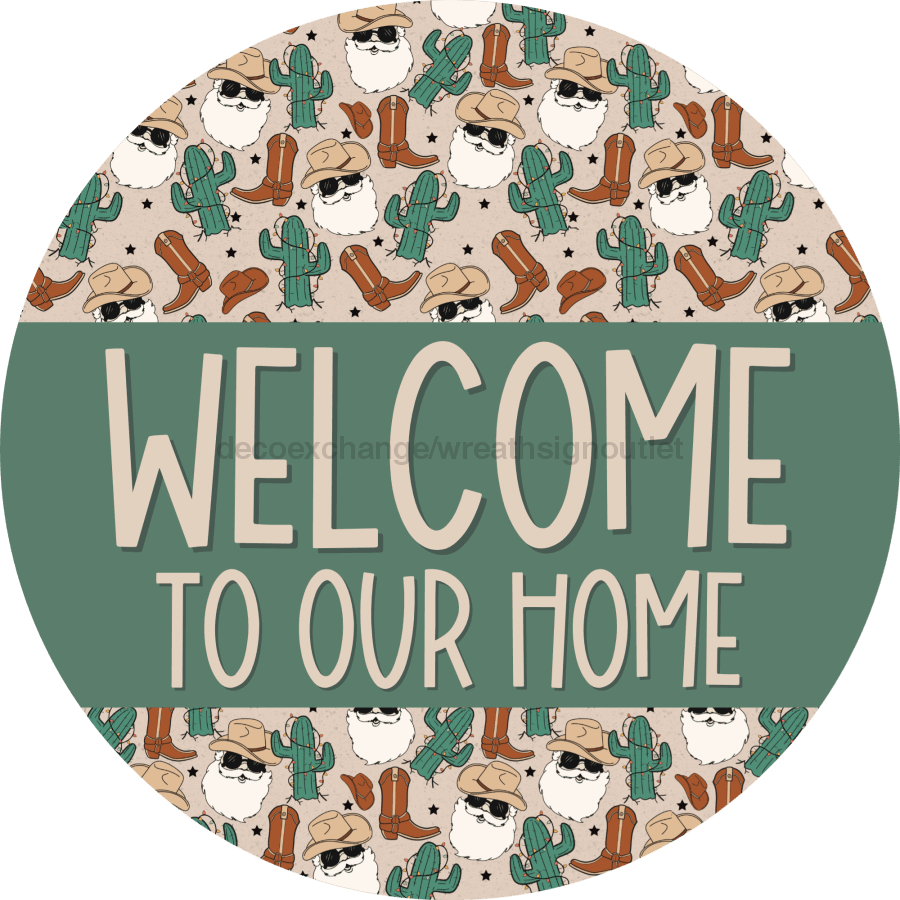 Wreath Sign Christmas Door Hanger Welcome Western Decoe-2370 For Round 18 Wood