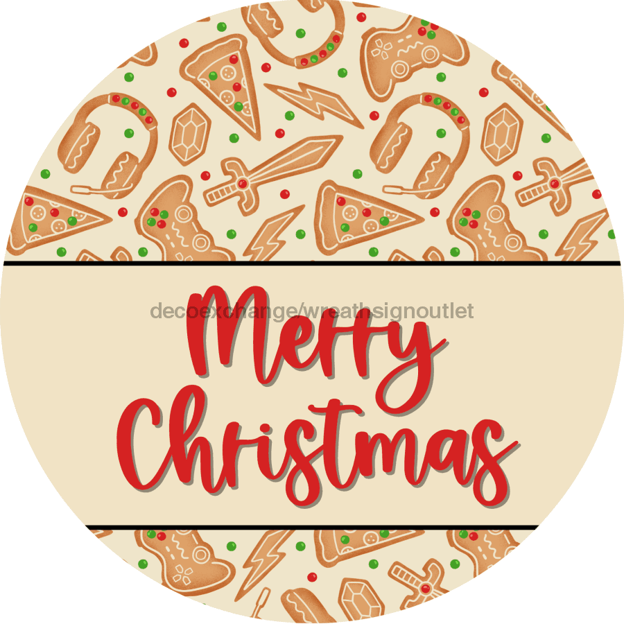 Wreath Sign Christmas Wreath Sign Gamer Funny Decoe-2383 For Round 10 Wood