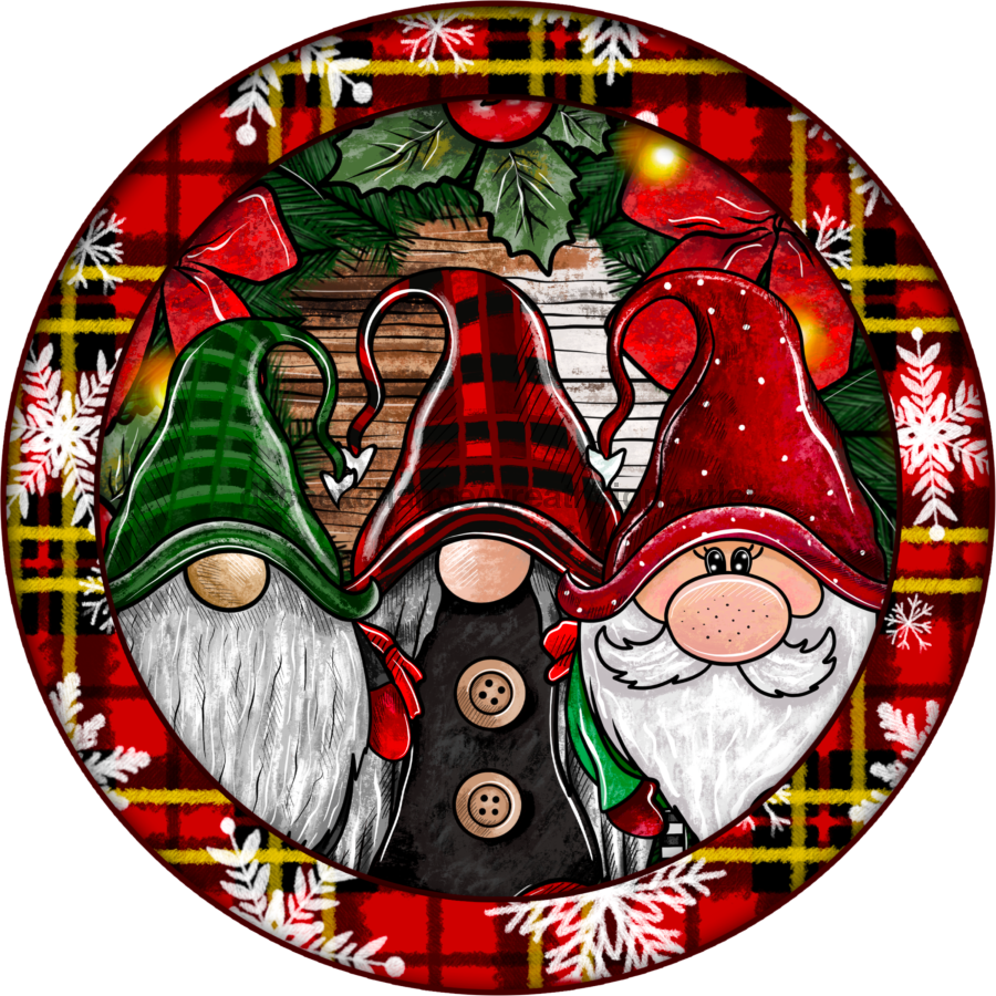 Wreath Sign, Christmas Gnomes, Christmas Sign, 10" Round, Metal Sign, DECOE-761, DecoExchange, Sign For Wreath - DecoExchange