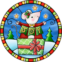 Thumbnail for Wreath Sign, Christmas Mouse Sign, Christmas Sign, Stained Glass, DECOE-1104, Sign For Wreath, DecoExchange - DecoExchange¬Æ