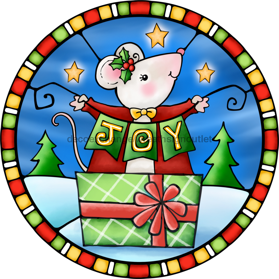 Wreath Sign, Christmas Mouse Sign, Christmas Sign, Stained Glass, DECOE-1104, Sign For Wreath 8 round, metal sign, christmas