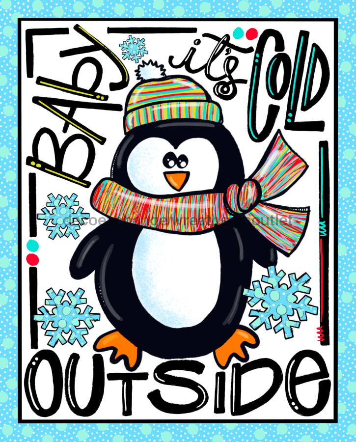 Wreath Sign, Christmas Sign, Penguin Sign, 8x10