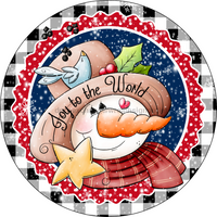 Thumbnail for Christmas Red and White Joy Snowman 12" Metal Wreath Sign - DECOE-130A