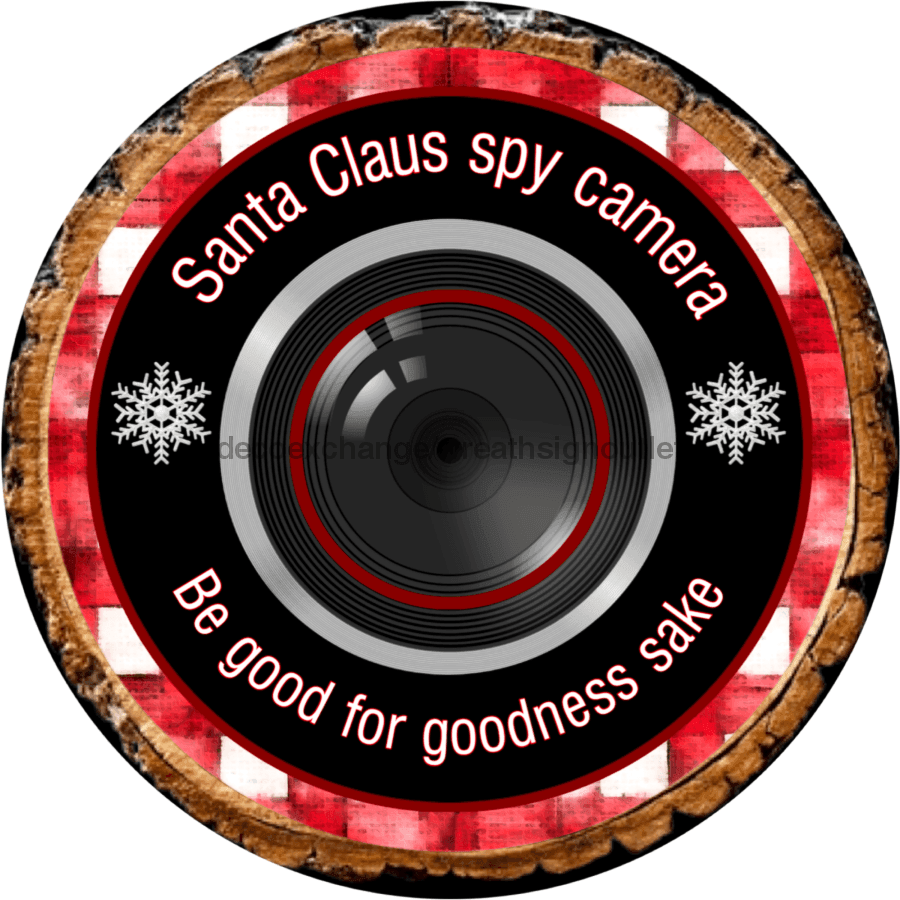 Wreath Sign, Christmas Sign, Red and White Santa Cam, 10" Round Metal Sign DECOE-840, Sign For Wreath, DecoExchange - DecoExchange