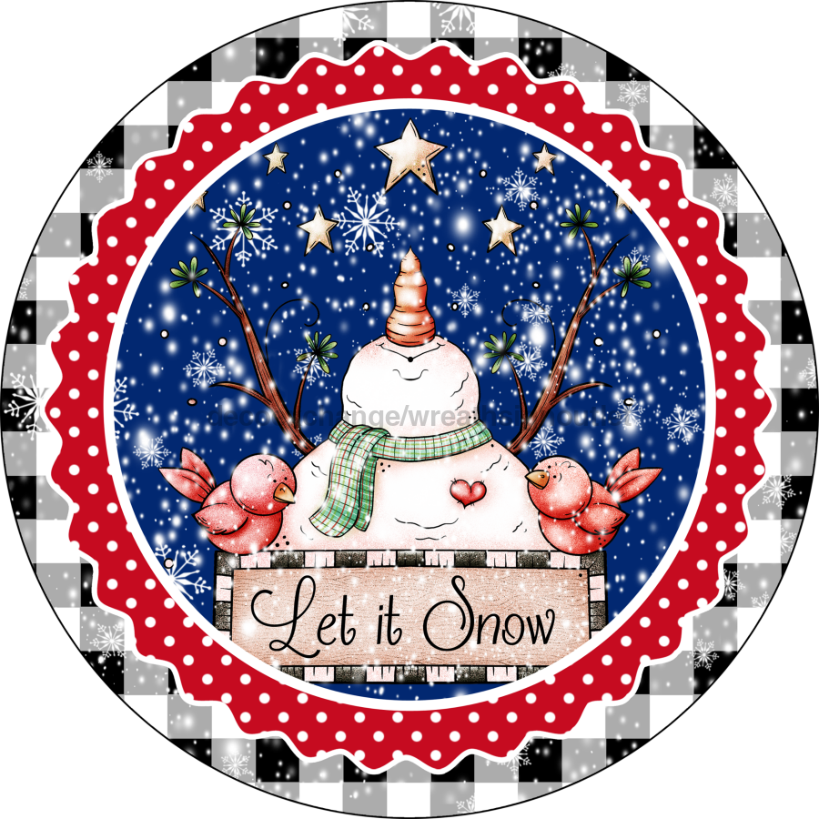 Christmas Red Snowman Looking Up 10" Metal Wreath Sign - DECOE-127
