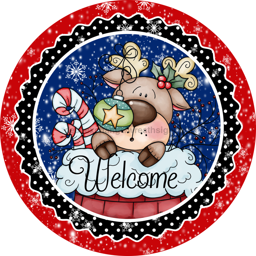 Christmas Reindeer 10" Metal Wreath Sign - DECOE-110