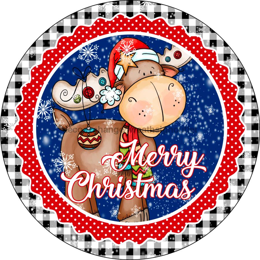 Wreath Sign, Christmas Sign, Reindeer Sign, 12" Round, Metal Sign, DECOE-778, DecoExchange, Sign For Wreath - DecoExchange