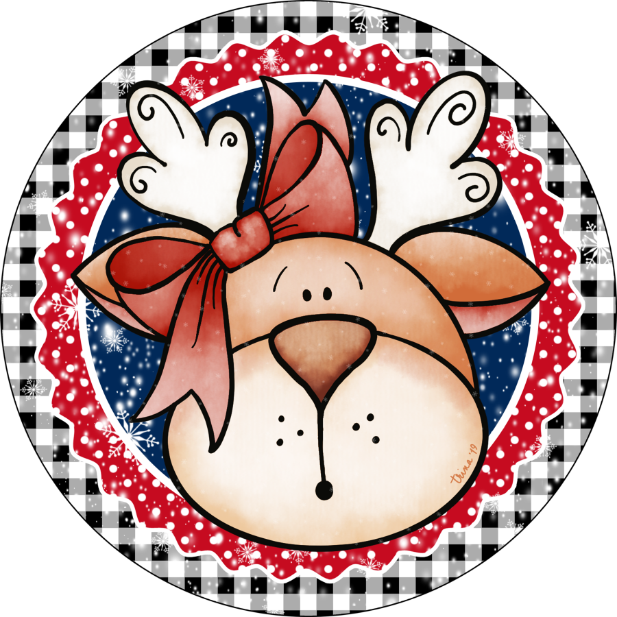 Christmas Reindeer Red and White 10" Metal Wreath Sign - DECOE-119