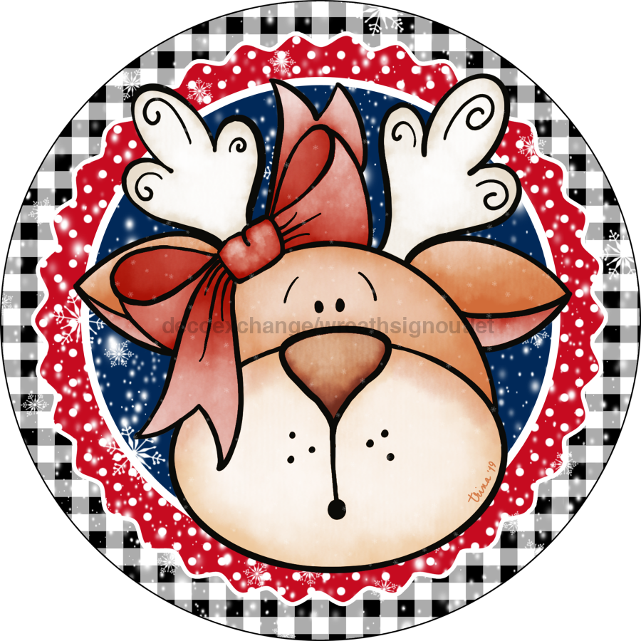 Christmas Reindeer Red and White 18" Wood Door Hanger - DECOE-119-DH