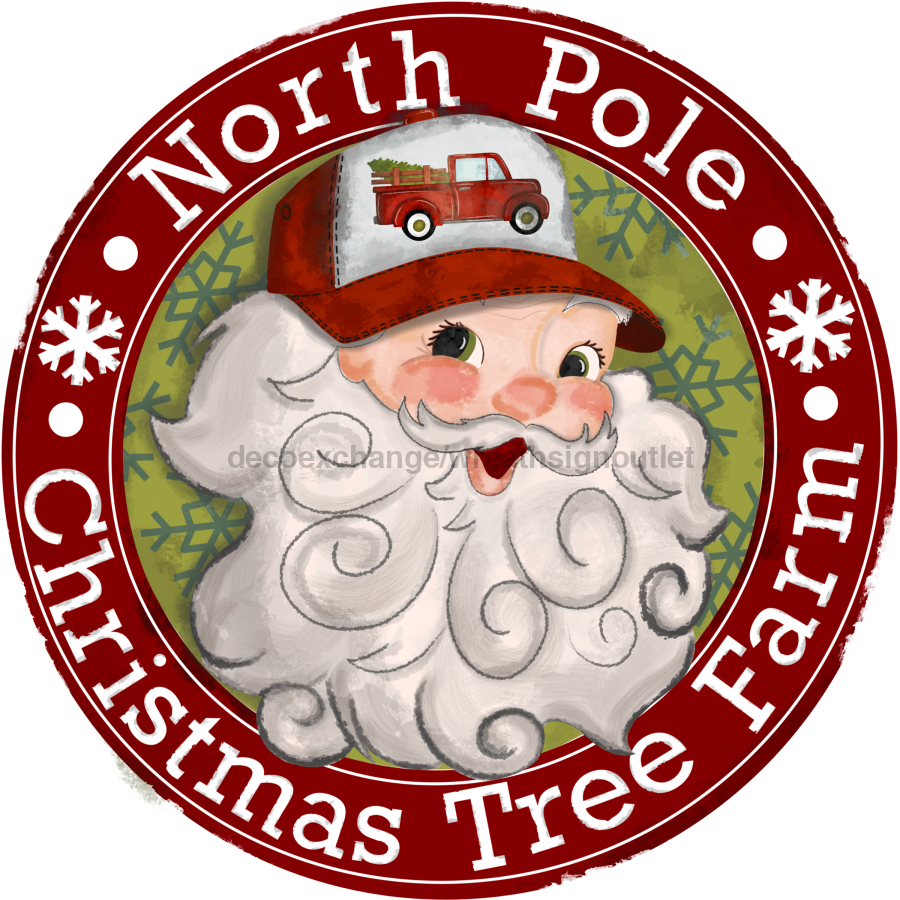 Christmas Santa Tree Farm 10" Metal Wreath Sign - DECOE-155