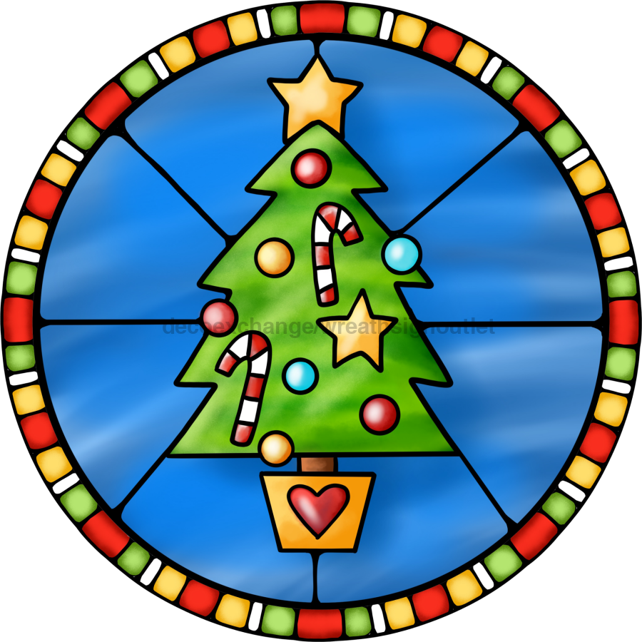 Wreath Sign, Christmas Tree Sign, Christmas Sign, Stained Glass, DECOE-1105, Sign For Wreath, DecoExchange - DecoExchange¬Æ