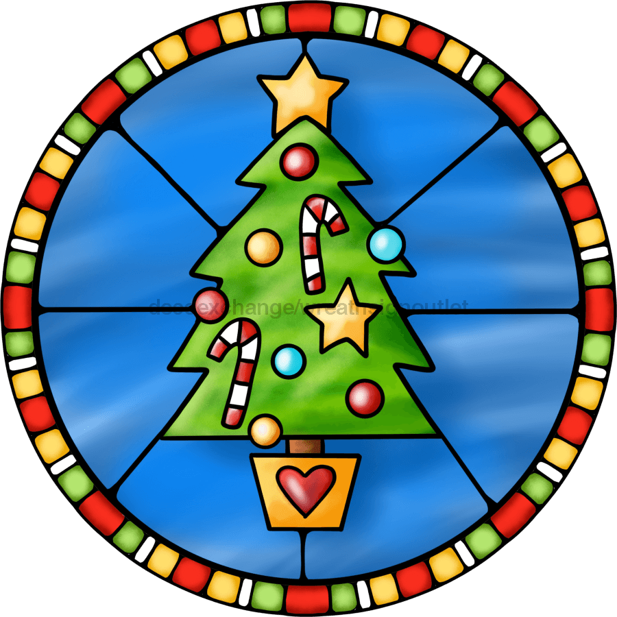 Wreath Sign, Christmas Tree Sign, Christmas Sign, Stained Glass, DECOE-1105, Sign For Wreath, DecoExchange - DecoExchange¬Æ