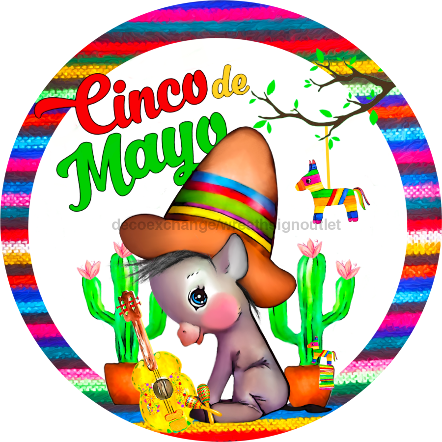 Cinco De Mayo Donkey 10" Metal Wreath Sign - DECOE-294