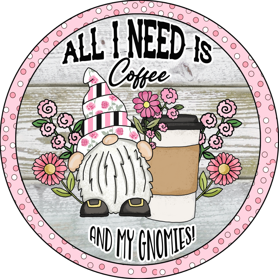 Coffee Gnome Gnomies 10" Metal Wreath Sign - DECOE-249